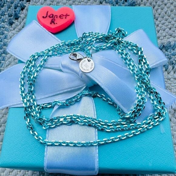 NEW 30" Tiffany & Co. Blue Enamel Sparkler Necklace - Picture 1 of 8